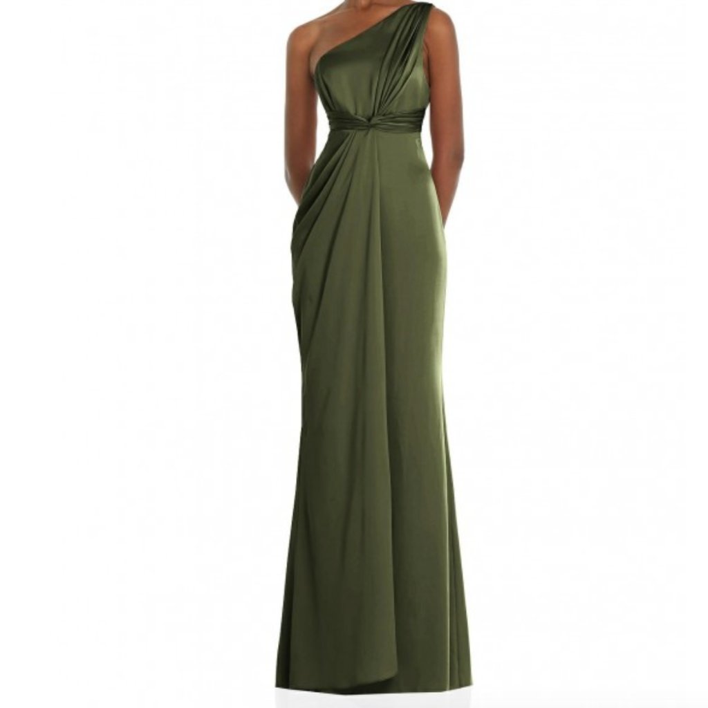 Size 12 Dessy Collection One Shoulder Dress In Olive Green 3111